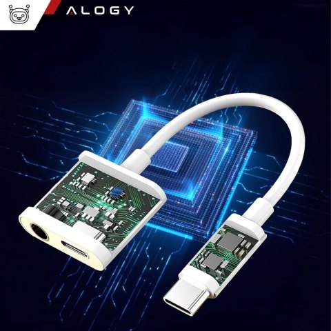 Alogy Adapter USB-C do Mini Jack 3.5mm i USB-C Kabel AUX Alogy do Apple iPhone USB-C Biały Alogy Adapter USB-C do Mini Jack 3.5mm i USB-C Kabel AUX Alogy do Apple iPhone USB-C Biały