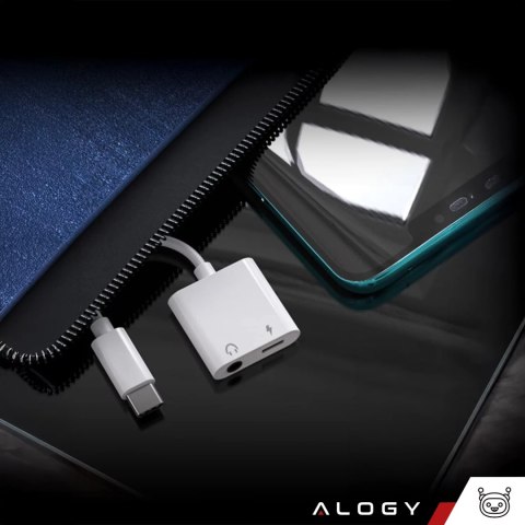 Alogy Adapter USB-C do Mini Jack 3.5mm i USB-C Kabel AUX Alogy do Apple iPhone USB-C Biały Alogy Adapter USB-C do Mini Jack 3.5mm i USB-C Kabel AUX Alogy do Apple iPhone USB-C Biały