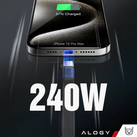 Alogy Kabel USB-C krótki 13cm Alogy Wydajny 240W 40Gbps z Obsługą 8K/60Hz Czarny Alogy Kabel USB-C krótki 13cm Alogy Wydajny 240W 40Gbps z Obsługą 8K/60Hz Czarny