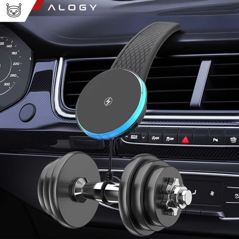 Alogy Uchwyt samochodowy Alogy Car Holder do MagSafe z ładowaniem indukcyjnym 2w1 15W Czarny Alogy Uchwyt samochodowy Alogy Car Holder do MagSafe z ładowaniem indukcyjnym 2w1 15W Czarny