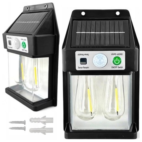 4kom.pl Lampa Solarna elewacyjna Kinkiet LED 60 na ścianę domu ogrodowa Barwa Ciepła 2 żarówki Czarna 4kom.pl Lampa Solarna elewacyjna Kinkiet LED 60 na ścianę domu ogrodowa Barwa Ciepła 2 żarówki Czarna
