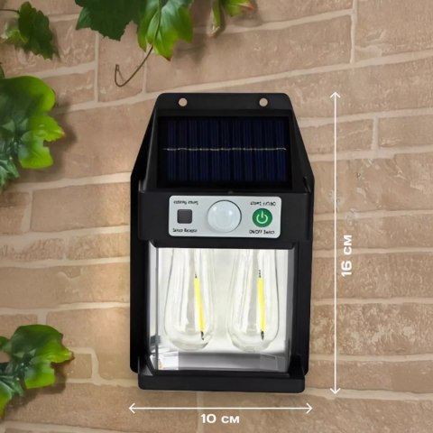 4kom.pl Lampa Solarna elewacyjna Kinkiet LED 60 na ścianę domu ogrodowa Barwa Ciepła 2 żarówki Czarna 4kom.pl Lampa Solarna elewacyjna Kinkiet LED 60 na ścianę domu ogrodowa Barwa Ciepła 2 żarówki Czarna