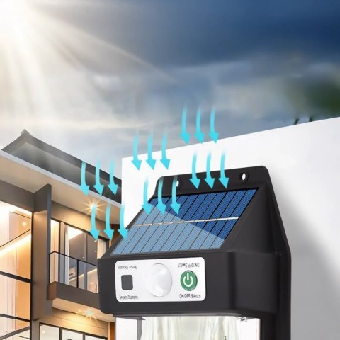 4kom.pl Lampa Solarna elewacyjna Kinkiet LED 60 na ścianę domu ogrodowa Barwa Ciepła 2 żarówki Czarna 4kom.pl Lampa Solarna elewacyjna Kinkiet LED 60 na ścianę domu ogrodowa Barwa Ciepła 2 żarówki Czarna