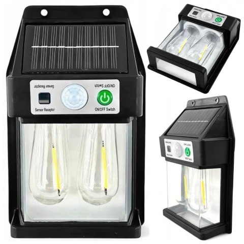 4kom.pl Lampa Solarna elewacyjna Kinkiet LED 60 na ścianę domu ogrodowa Barwa Ciepła 2 żarówki Czarna 4kom.pl Lampa Solarna elewacyjna Kinkiet LED 60 na ścianę domu ogrodowa Barwa Ciepła 2 żarówki Czarna