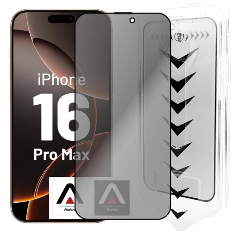Alogy Szkło hartowane Prywatyzujące do Apple iPhone 16 Pro Max ochronne szkiełko na ekran 9H Alogy Privacy EasyShield™️ z ramką montaż Alogy Szkło hartowane Prywatyzujące do Apple iPhone 16 Pro Max ochronne szkiełko na ekran 9H Alogy Privacy EasyShield™️ z ramką montaż