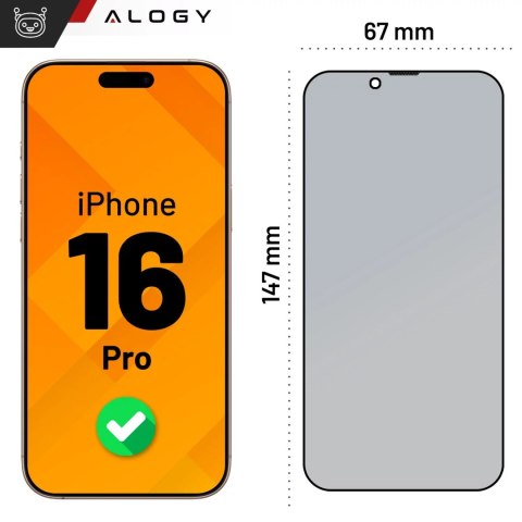Alogy Szkło hartowane Prywatyzujące do Apple iPhone 16 Pro ochronne szkiełko na ekran 9H Alogy Privacy EasyShield™️ z ramką montażową Alogy Szkło hartowane Prywatyzujące do Apple iPhone 16 Pro ochronne szkiełko na ekran 9H Alogy Privacy EasyShield™️ z ramką montażową