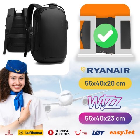 Bange Plecak Antykradzieżowy wodoodporny Bange na laptopa 15.6" miejski podróżny 48x30x16 cm do pracy samolotu męski damski z gniazdem Bange Plecak Antykradzieżowy wodoodporny Bange na laptopa 15.6" miejski podróżny 48x30x16 cm do pracy samolotu męski damski z gniazdem