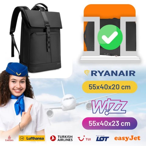 Bange Plecak wodoodporny Bange na laptopa 15.6" miejski podróżny 43x30x18 cm do pracy samolotu męski damski Czarny Bange Plecak wodoodporny Bange na laptopa 15.6" miejski podróżny 43x30x18 cm do pracy samolotu męski damski Czarny