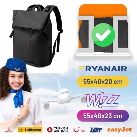 Bange Plecak wodoodporny Bange na laptopa 15.6" miejski podróżny 44x30x17 cm do pracy samolotu męski damski Czarny Bange Plecak wodoodporny Bange na laptopa 15.6" miejski podróżny 44x30x17 cm do pracy samolotu męski damski Czarny