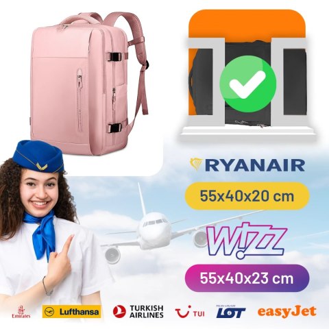 Bange Plecak wodoodporny Bange na laptopa 15.6" miejski podróżny 46x31.5x20 cm do pracy samolotu damski z z gniazdem USB Różowy Bange Plecak wodoodporny Bange na laptopa 15.6" miejski podróżny 46x31.5x20 cm do pracy samolotu damski z z gniazdem USB Różowy