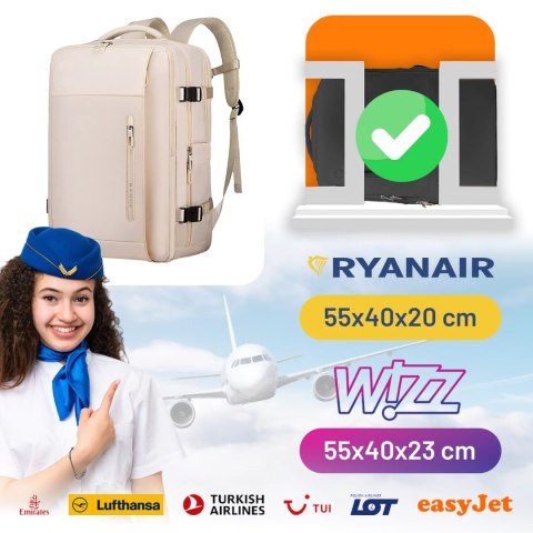 Bange Plecak wodoodporny Bange na laptopa 15.6" miejski podróżny 46x31.5x20 cm do pracy samolotu męski damski z z gniazdem USB Beżowy Bange Plecak wodoodporny Bange na laptopa 15.6" miejski podróżny 46x31.5x20 cm do pracy samolotu męski damski z z gniazdem USB Beżowy