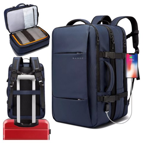 Bange Plecak wodoodporny Bange na laptopa 15.6" miejski podróżny 47x31x15-25 cm do pracy samolotu męski damski z portem USB Granatowy Bange Plecak wodoodporny Bange na laptopa 15.6" miejski podróżny 47x31x15-25 cm do pracy samolotu męski damski z portem USB Granatowy