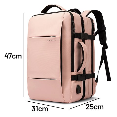 Bange Plecak wodoodporny Bange na laptopa 15.6" miejski podróżny 47x31x15-25 cm do pracy samolotu męski damski z portem USB Różowy Bange Plecak wodoodporny Bange na laptopa 15.6" miejski podróżny 47x31x15-25 cm do pracy samolotu męski damski z portem USB Różowy