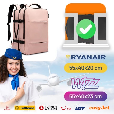 Bange Plecak wodoodporny Bange na laptopa 15.6" miejski podróżny 47x31x15-25 cm do pracy samolotu męski damski z portem USB Różowy Bange Plecak wodoodporny Bange na laptopa 15.6" miejski podróżny 47x31x15-25 cm do pracy samolotu męski damski z portem USB Różowy