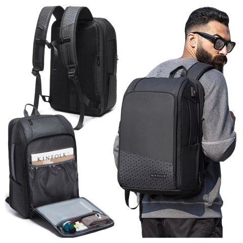 Bange Plecak wodoodporny Bange na laptopa 15.6" miejski podróżny 49x31x18 cm powiększany do pracy samolotu męski damski z gniazdem USB Bange Plecak wodoodporny Bange na laptopa 15.6" miejski podróżny 49x31x18 cm powiększany do pracy samolotu męski damski z gniazdem USB