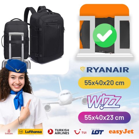 Bange Plecak wodoodporny Bange na laptopa 17" miejski podróżny 47x29x17 cm do pracy samolotu męski damski z 3 organizerami Czarny Bange Plecak wodoodporny Bange na laptopa 17" miejski podróżny 47x29x17 cm do pracy samolotu męski damski z 3 organizerami Czarny
