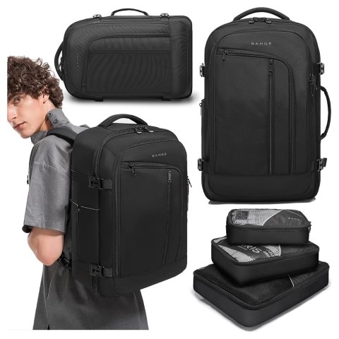 Bange Plecak wodoodporny Bange na laptopa 17" miejski podróżny 47x29x17 cm do pracy samolotu męski damski z 3 organizerami Czarny Bange Plecak wodoodporny Bange na laptopa 17" miejski podróżny 47x29x17 cm do pracy samolotu męski damski z 3 organizerami Czarny