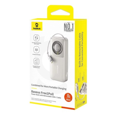 Baseus Powerbank Baseus Free2Pull 10000mAh 30W z portem USB-C i rozwijanym kablem USB-C - szary Baseus Powerbank Baseus Free2Pull 10000mAh 30W z portem USB-C i rozwijanym kablem USB-C - szary