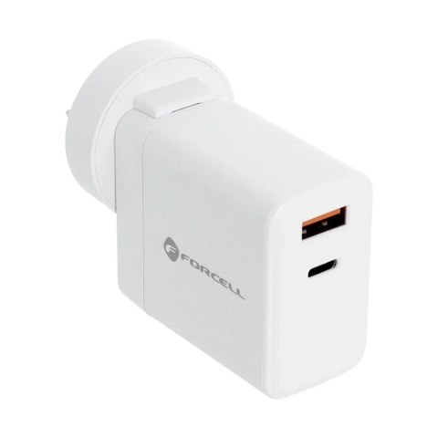 Forcell Ładowarka sieciowa 3w1 FORCELL F-ENERGY Typ C + USB A PD QC4.0 3A 45W z wymiennymi wtyczkami Biała Forcell Ładowarka sieciowa 3w1 FORCELL F-ENERGY Typ C + USB A PD QC4.0 3A 45W z wymiennymi wtyczkami Biała