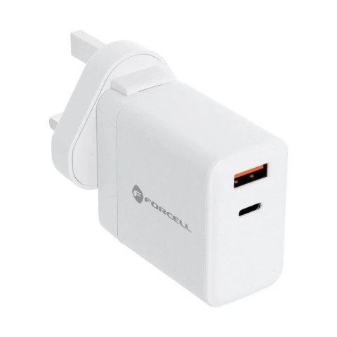 Forcell Ładowarka sieciowa 3w1 FORCELL F-ENERGY Typ C + USB A PD QC4.0 3A 45W z wymiennymi wtyczkami Biała Forcell Ładowarka sieciowa 3w1 FORCELL F-ENERGY Typ C + USB A PD QC4.0 3A 45W z wymiennymi wtyczkami Biała