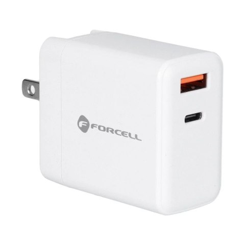 Forcell Ładowarka sieciowa 3w1 FORCELL F-ENERGY Typ C + USB A PD QC4.0 3A 45W z wymiennymi wtyczkami Biała Forcell Ładowarka sieciowa 3w1 FORCELL F-ENERGY Typ C + USB A PD QC4.0 3A 45W z wymiennymi wtyczkami Biała
