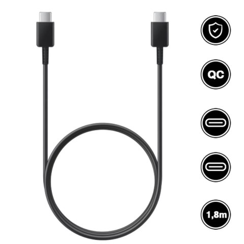 Samsung Oryginalny kabel Samsung USB-C do USB-C EP-DW767 do ładowania 1.8m 3A 25W / 45W Czarny Samsung Oryginalny kabel Samsung USB-C do USB-C EP-DW767 do ładowania 1.8m 3A 25W / 45W Czarny