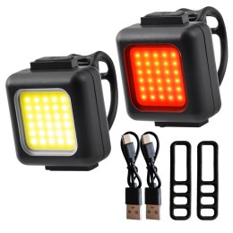 Alogy Lampka rowerowa na rower przednia tylna zestaw 2 lampek przód + tył COB USB Alogy Bike Light