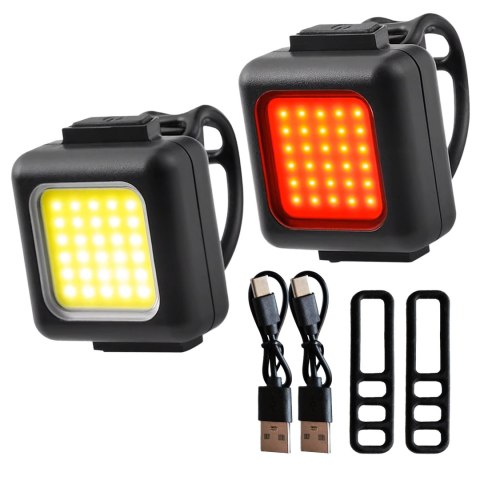Alogy Lampka rowerowa na rower przednia tylna zestaw 2 lampek przód + tył COB USB Alogy Bike Light Alogy Lampka rowerowa na rower przednia tylna zestaw 2 lampek przód + tył COB USB Alogy Bike Light