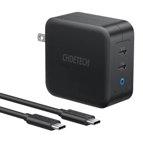 Choetech Ładowarka Sieciowa Choetech PD6008 GaN 100W 2x USB-C Power Delivery Czarna Choetech Ładowarka Sieciowa Choetech PD6008 GaN 100W 2x USB-C Power Delivery Czarna