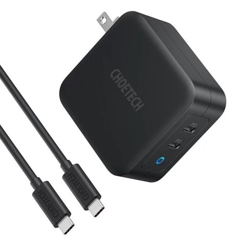 Choetech Ładowarka Sieciowa Choetech PD6008 GaN 100W 2x USB-C Power Delivery Czarna Choetech Ładowarka Sieciowa Choetech PD6008 GaN 100W 2x USB-C Power Delivery Czarna