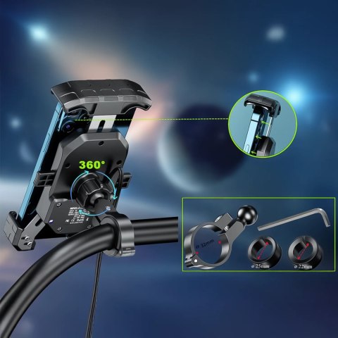 Kewig Uchwyt Motocyklowy na kierownicę KEWIG M14-A1 na telefon z ładowarką Qi + PD USB-C z systemem przeciwwstrząsowym na motor quada Kewig Uchwyt Motocyklowy na kierownicę KEWIG M14-A1 na telefon z ładowarką Qi + PD USB-C z systemem przeciwwstrząsowym na motor quada