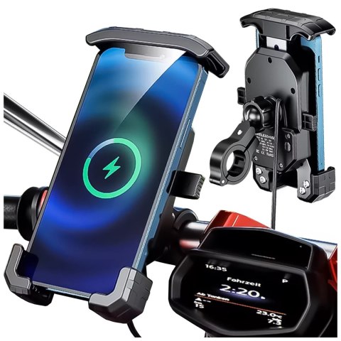 Kewig Uchwyt Motocyklowy na kierownicę KEWIG M14-A1 na telefon z ładowarką Qi + PD USB-C z systemem przeciwwstrząsowym na motor quada Kewig Uchwyt Motocyklowy na kierownicę KEWIG M14-A1 na telefon z ładowarką Qi + PD USB-C z systemem przeciwwstrząsowym na motor quada
