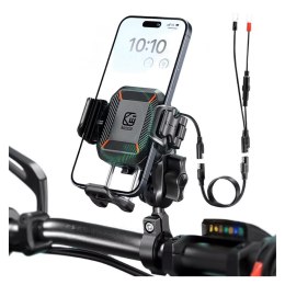 Kewig Uchwyt Motocyklowy na kierownicę KEWIG M33-A1 na telefon z ładowarką Qi 15W + PD 30W USB-C z systemem przeciwwstrząsowym na moto