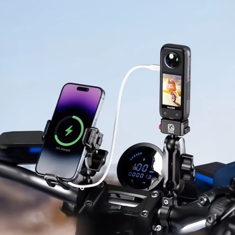 Kewig Uchwyt Motocyklowy na kierownicę KEWIG M33-A1 na telefon z ładowarką Qi 15W + PD 30W USB-C z systemem przeciwwstrząsowym na moto Kewig Uchwyt Motocyklowy na kierownicę KEWIG M33-A1 na telefon z ładowarką Qi 15W + PD 30W USB-C z systemem przeciwwstrząsowym na moto