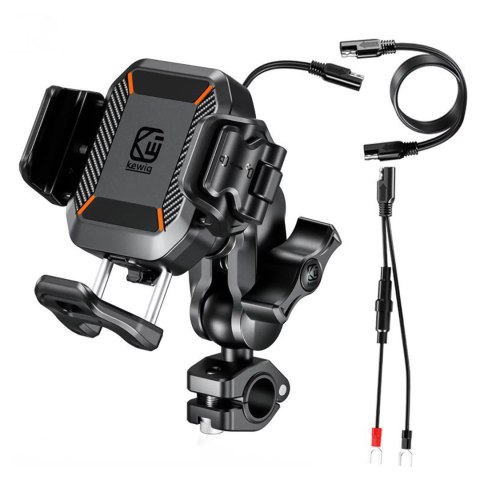 Kewig Uchwyt Motocyklowy na kierownicę KEWIG M33-A1 na telefon z ładowarką Qi 15W + PD 30W USB-C z systemem przeciwwstrząsowym na moto Kewig Uchwyt Motocyklowy na kierownicę KEWIG M33-A1 na telefon z ładowarką Qi 15W + PD 30W USB-C z systemem przeciwwstrząsowym na moto