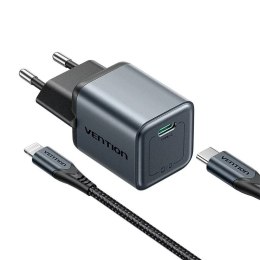 Vention Ładowarka GaN Vention USB-C 20W + Kabel USB-C do Lightning 1m Szara
