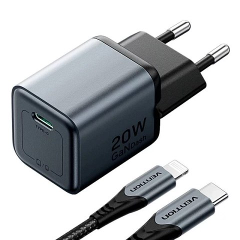Vention Ładowarka GaN Vention USB-C 20W + Kabel USB-C do Lightning 1m Szara Vention Ładowarka GaN Vention USB-C 20W + Kabel USB-C do Lightning 1m Szara