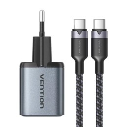 Vention Ładowarka GaN Vention USB-C+A 30W + Kabel USB-C do USB-C 1m (Szara)