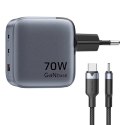 Vention Ładowarka GaN Vention USB-C+C+A 70W + Kabel USB-C do USB-C 1m (Szara)