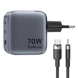 Vention Ładowarka GaN Vention USB-C+C+A 70W + Kabel USB-C do USB-C 1m (Szara)
