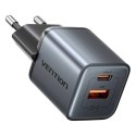 Vention Ładowarka GaN Vention USB-C + USB-A 30W Szara