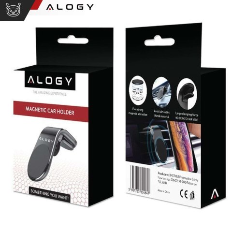 Alogy Uchwyt magnetyczny do samochodu na telefon do kratki nawiewu mocny Alogy Czarny Alogy Uchwyt magnetyczny do samochodu na telefon do kratki nawiewu mocny Alogy Czarny