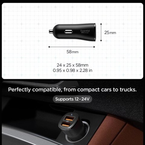 Spigen Ładowarka Samochodowa Spigen Essential EV302 30W 2xUSB-A Quantum Boost Black Spigen Ładowarka Samochodowa Spigen Essential EV302 30W 2xUSB-A Quantum Boost Black