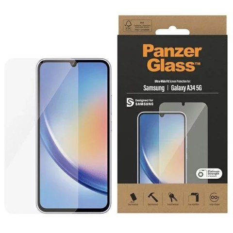 PanzerGlass Szkło hartowane do Samsung Galaxy A34 5G PanzerGlass Ultra-Wide Fit EasyAligner PanzerGlass Szkło hartowane do Samsung Galaxy A34 5G PanzerGlass Ultra-Wide Fit EasyAligner