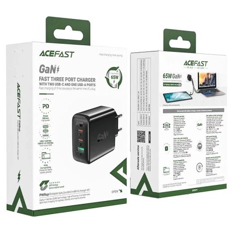 Acefast Ładowarka sieciowa Acefast szybka GaN 65W 2xUSB-C/USB-A PPS PD QC4+ biała Acefast Ładowarka sieciowa Acefast szybka GaN 65W 2xUSB-C/USB-A PPS PD QC4+ biała
