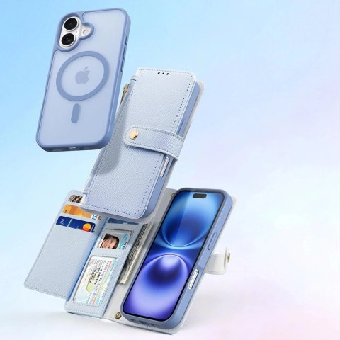 Dux Ducis Etui skórzane do iPhone 16 Dux Ducis Lawa z portfelem MagSafe błękitne Dux Ducis Etui skórzane do iPhone 16 Dux Ducis Lawa z portfelem MagSafe błękitne