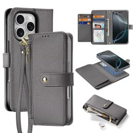 Dux Ducis Etui skórzane do iPhone 16 Pro Max Dux Ducis Lawa z portfelem MagSafe szare