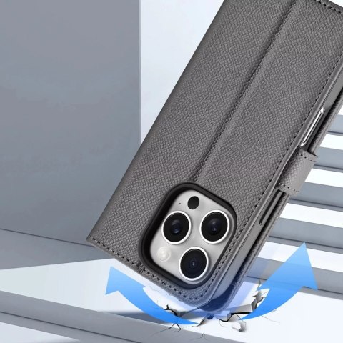 Dux Ducis Etui skórzane do iPhone 16 Pro Max Dux Ducis Lawa z portfelem MagSafe szare Dux Ducis Etui skórzane do iPhone 16 Pro Max Dux Ducis Lawa z portfelem MagSafe szare
