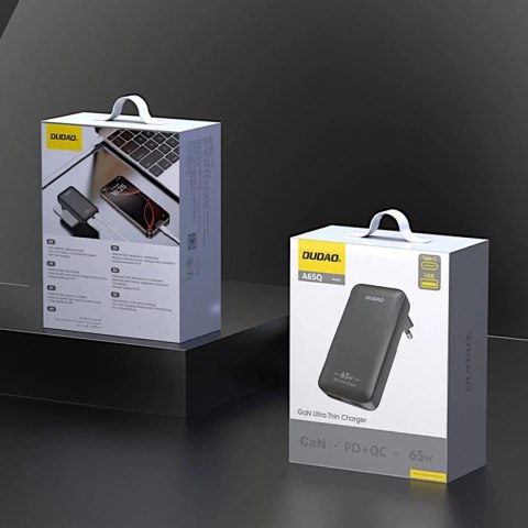 Dudao Ładowarka sieciowa podróżna GaN Dudao 65W USB-C/USB-A PD EU/US - czarna Dudao Ładowarka sieciowa podróżna GaN Dudao 65W USB-C/USB-A PD EU/US - czarna