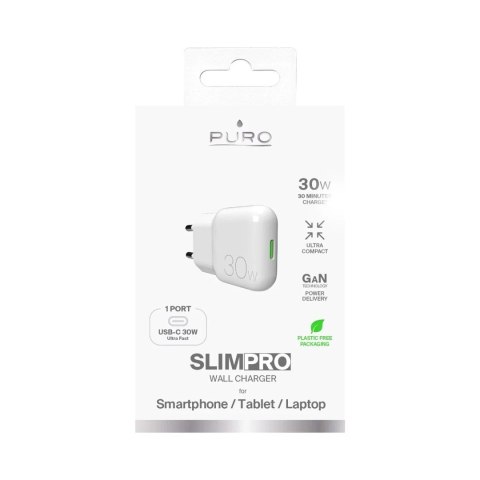 Puro Ładowarka sieciowa GaN Puro SLIMPRO 30W USB-C PD biała kompaktowa Puro Ładowarka sieciowa GaN Puro SLIMPRO 30W USB-C PD biała kompaktowa